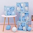 ITAF 4 Pcs Baby Letter Balloon Box/Blue Surprise Box/Transparent Box with 30 White & 30 Blue Pastel Balloons For Baby Shower Decoration/Welcome New Born Baby Decoration Box/1st First Birthday Party