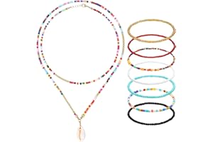 DPKOW Boho naszyjnik z koralikami zestaw bransoletek, warstwowy naszyjnik z koralikami boho dla kobiet dziewcząt akcesoria jubilerskie, kolorowe ręcznie robione bransoletki boho nasiona bransoletki z