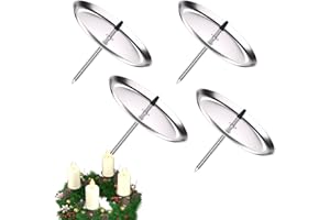 LanpoVista Adventskranz Kerzenhalter 6cm: 4 Stück Advents Kerzenständer für Stumpenkerzen | Metall Adventskerzenhalter mit Dorn | Weihnachtskranz Deko | Silber