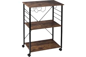 ‎WOLTU WOLTU Wózek do serwowania, wózek kuchenny, regał na kółkach, metalowy regał na wino, uchwyt na szkło, retro, 60 x 40 x 86 cm, RW036dc