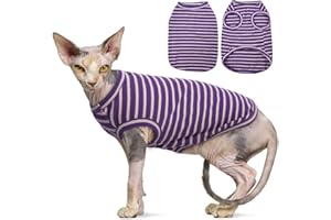 OUOBOB Sphynx ubranie dla kota, oddychające, bezwłose koszule z kotami, w paski, koszulka bez rękawów, sweter z kotem, sweter, sweter dla zwierząt domowych, odzież dla zwierząt domowych, Cornish Rex,