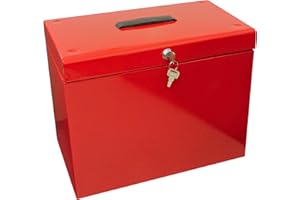 Cathedral Products A4 Stalowe pudełko na dokumenty z pakietem startowym 5 pilników do zawieszania - czerwone