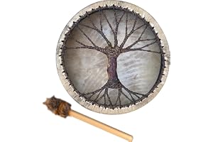 Shaman Drum, Instrumental Shamanic Alchemy Moon Drums Polyester Imitation Fårskinn Vintage Round Instrument Sound Healer Tool för Andlig Musik Reflektion och Meditation (25cm