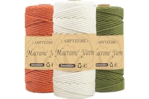 AHPYEUHK Fil De Macramé 3mm Corde Macramé 3 Rouleaux Cordons pour Macramé Naturel De,Ficelle en Coton pour Suspension Murale,Suspension Plantes,Noël Tricot Travaux Manuels (Autre Rouge Beige Vert Armée)