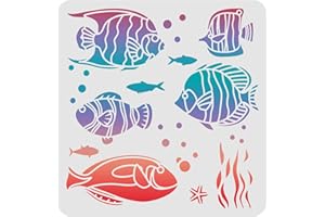 FINGERINSPIRE Pochoir Poissons Tropicaux 30x30cm Pochoirs Poissons pour Peinture Réutilisable Pochoir Animaux Marins Pochoir Créatures Marines pour Peinture sur Bois Carrelage Papier Tissu Sol Mur