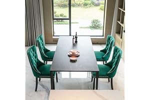 HomeTouch Luxury Velvet Kitchen Dining Chairs Set of 4 Knocker Wing Back Upholstered Office Chairs with Oak Wood Legs for Dining Room Bedroom, Hand Made (4, Green)