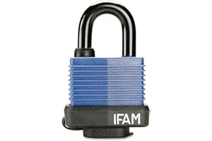 IFAM Candado Láminas Impermeable, Modelo WP45, Color Azul Marino, Con Cobertura Plástica, Funda Termoplástica, Incluye 2 Llaves de Serreta, Seguridad en Ambientes Húmedos o Lluviosos