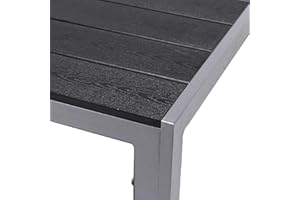 FineHome XL Gartentisch Aluminium Non Wood Silber/Schwarz Esstisch Gartenmöbel Tisch Holzimitat wetterfest 180x90x74cm