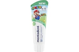 Mentadent Dentifricio Junior, Dentifricio Bambini 6-13 Anni, Gusto Menta Delicata, Con Tecnologia Remineralizzante, Protezione dalla Carie, Ideale per Denti da Latte, 97% Ingredienti Origine Naturale