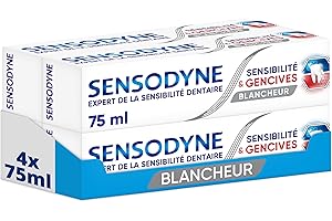 Sensodyne Dentifrice Blanchissant Sensibilité et Gencives, Cliniquement prouvé pour soulager les Dents Sensibles et Gencives avec Action Blancheur, Lot de 4 x 75 ml