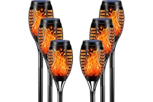 ‎LQWELL LQWELL® Solarleuchten Solar Fackellicht für Außen Garten 6 Stück 12 LED Solarlampe mit Realistischer Flammeneffekt IP65 Wasserdicht Gartenfackeln Solar Weg Hinterhöfe Rasen Beleuchtung (6 Stück)