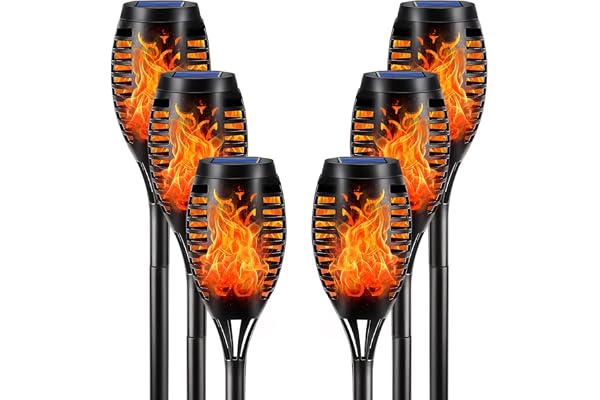 LQWELL® Lampe torche solaire pour jardin extérieur 6 pièce 12 LED Lampe solaire avec effet de flamme réaliste IP65 Torches de jardin étanches Lampes solaires (Blanc chaud 6 pièce)