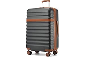 Kono Large Suitcase Check-in 28-Inch Expandable Luggage ABS+PC Hardshell Lightweight Travel Trolley with TSA Lock Spinner Wheels (Grey/Brown)