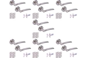 Hunta HANDLEZONE® 7 Sets Ursa Internal Door Handles on Rose Lever Latch Packs with 75mm Ball Bearing Hinges and 76mm Latches - Dual Polished/Satin Nickel