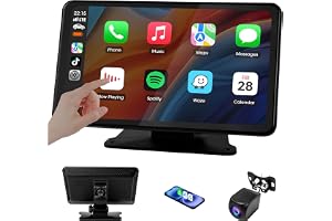 Haudio 7 Tums Trådlös Bärbar Carplay Skärm för Apple Carplay & Android Auto, OTA-Uppdateringar Car Play med 1080P Backup Kame
