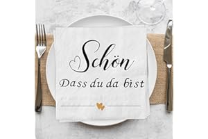 80Stück Servietten Schön dass du da bist mit Gold Herz, Hakiwina Party Tischdeko für Hochzeit Taufe Babyparty Konfirmation Kommunion Baby Shower 3-Lagig Papierserviette Einweg Napkins Tisch Deko