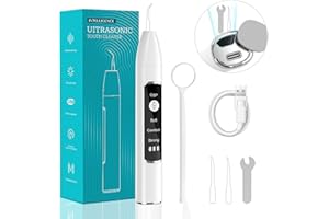 HIYAA Zahnsteinentferner Zahnreinigungsset Professionell für Pflege von Zahnstein Selbst Entfernen Zuhause Zahnreinigung set Es Gibt 3 Einstellbare Modi und 2 Reinigungsköpfe - Weiß