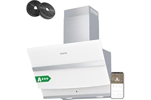 Ciarra ASW6736N Hotte Inclinée 60cm A+++ 650 m³/h - Commande Tactile et Wi-Fi - 4 Vitesses & Boost - Filtre à Charbon CBCF003 Inclus - Blanche
