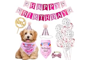 SKXEO Pet Birthday Party Decorations Kit - Dog & Cat Themed Banner, Hat, Bandana for Puppy & Kitten Celebration