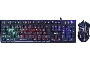 Marvo Scorpion KM409 Gaming Keyboard and Mouse Bundle, 7 Colour LED Backlit, USB 2.0, Compact Design, Multi-Media and Anti-ghosting Keys, Optical Sensor Mouse with Adjustable 800-2400 dpi, UK Layout