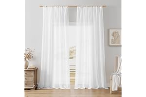 Softalker Tende con passante per bastone, colore bianco trasparente, effetto lino, 240 cm di altezza, per camera da letto, finestra, 140 cm di larghezza, set da 2 pezzi