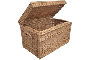 weeco Grand Coffre en Osier 70cm avec Couvercle Rabattable - Fait Main - Panier de Rangement Naturel pour Jouets ou Linge