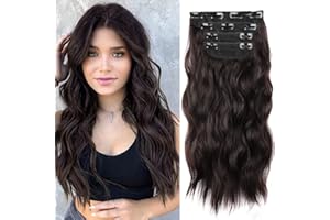 JUZIVIEE Clip in Extensions Braun Haarverlängerung wie Echthaar Günstig Clips Haarteil Extensions für Damen Lang Wavy Double Weft Brünette Synthetisches Haar für Frauen 4 Teile Set Dunkelbraun(6A#) 50cm 077B