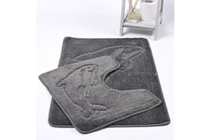 H&H HOMEDECOR LTD H&H Lot de 2 tapis de bain et contour WC en forme de dauphin super doux, absorbant l'eau, antidérapant, ultra moelleux, épais, 100 % polypropylène lavable (gris)