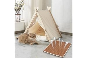 KHCY Pets Teepee, Dogs Tent,Cat Dog Teepee Bed House,Pet Tent Indoor,Pet Play Houses Dog/Cat Bed house with Removable Washable Cushion&Bamboo Mat