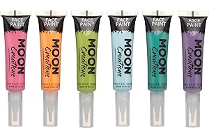 Face & Body Paint with Brush Applicator by Moon Creations - Water Based Face Paint Makeup for Adults, Kids - 15ml - Available in 16 colours (Brights Set)