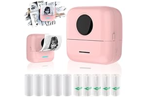 QYCHHJ Mini Pocket Printer Portable Thermal Photo Printer with 10 Rolls Printing Paper for Android or iOS APP, Bluetooth Inkless Printer Labler Maker Gift for Kids, Friends,Work List Printing (Pink)