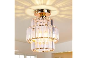 Cainjiazh Mini Kronleuchter Modern Kristalle Kronleuchter Unterputz Deckenleuchte Doppelschicht Kristall Kronleuchter Beleuchtung Leuchte für Schlafzimmer Küche Bar Badezimmer Flur(Gold)