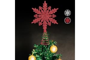NOCHME Weihnachtsbaumspitze Schneeflocke Super Glänzend 5,5 x 9 Zoll Dazzling Christbaumspitze Stern Top für Weihnachtsbaum Christmas Weihnachten Dekoration Rot
