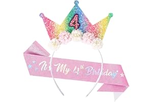 Dmnnlp 3rd Birthday Decorations for Girls, Headband & Glitter Sash, Flower Princess Crown Hairband, Birthday Gift for 3 Year Old Girls