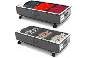 ZIMITEDA 2 Stück Unterbett Aufbewahrungsbox 49L Unterbettkommode mit Rollen Deckel Metallrahmen Bettkasten Organizer Aufbewahrungstasche Faltbare Unterbettbox für Kleidung Schuhe Decken Bettwäsche (Grau)