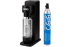 BIBO WATER BIBO Sparkling Water Maker | Includes 60L Carbonated Gas Cylinder + 1L BPA-Free Reusable Bottles + Fizzy Soda Water Maker Machine | Quick Screw In CO2 System, Black
