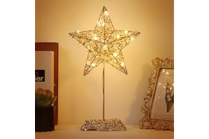 Roylvan Luz de Mesa Navideña Elegante en Forma de Estrella, 38 cm Lámpara Nocturna Hilo Entretejido Adorno Decorativo Iluminado Luces Cálidas para Dormitorio Jardín Fiesta Boda Regalo Navidad, Dorado