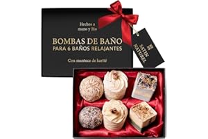 Satin Naturel Cofre Regalo Lujoso para Mujer – Set 6 Bombas de Baño Bio Hechas a Mano con Aceites Esenciales y Manteca de Karité – Baño Spa Relajante Aromático – Idea Regalo Navidad – Edición Navideña