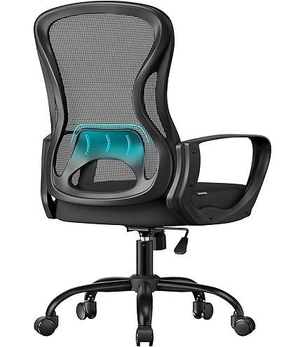 SONGMICS Ergonomische bureaustoel, draaistoel met netstof, bureaustoel met lendensteun, schommelfunctie, opvouwbare armleuningen, voor studeerkamer, slaapkamer, inktzwart OBN042BH02