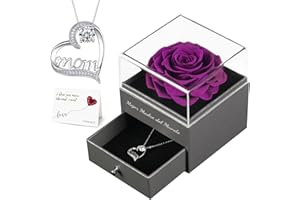 MIOFULA Rosa Eterna Regalos para Mama, Rosa Real Flor Preservada con Collar para Madres Cumpleaños Regalos para el Día de la Madre Regalo para el Día de San Valentín para Mama Abuela Mujer…
