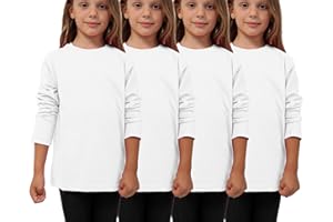 GW CLASSY OUTFIT Girls Boys Plain (Pack of 4) Long Sleeve Shirts Basic School Kids Crew Neck School PE T-Shirt Tops UK Size (4-13 Years)
