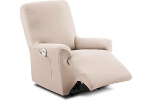 TEXTIL-HOME Textilhome Funda Sillón Relax Reclinable Elástica TEIDE, 1 Plaza de 70 a 100 cm, Protector Universal Ajustable con Espuma Antideslizante, Color Beig, Lavable y Resistente.