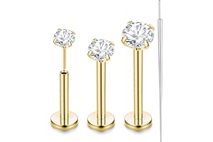 Chriscoco 16G/18G/20G G23 Titanio Piercing Labret Piercing Trago Piercing Labbro 2/3/4MM CZ Piercing Orecchio Piercing Naso Medusa Cartilagine Helix Piercing - 6/8/10MM