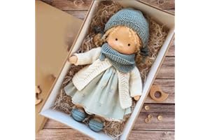 MezHi Handmade Waldorf Doll, Cartoon Cute Soft Waldorf Doll, Waldorf Astoria Handmade Plush Doll with Curly Hair Girl, Girl Birthday Thanksgiving