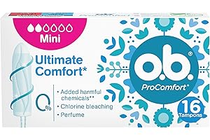 o.b. Assorbenti Interni ProComfort Mini, Assorbenti facili da applicare e rimuovere ideali per flusso leggero e primo utilizzo, Tamponi interni con trama assorbente, 1 confezione da 16 pezzi