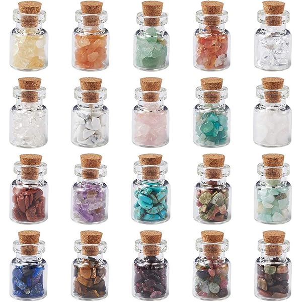 SUPERFINDINGS 40 Stuks Mini Glazen Fleshangers – 10 Kleuren Met Edelsteenchips, Platina Oogjes, Voor Ketting, Sleutelhanger Of DIY-sieraden