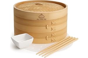 AURUM GOURMET TOOLS Aurum® Vaporiera Bambù vapore Pentola Cestello Cottura 20 cm e 25 cm