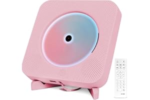 Adirigo Lecteur CD portable de bureau Bluetooth - Lecteur CD mural de musique Kpop avec haut-parleurs HiFi doubles intégrés multifonctionnel avec télécommande (rose)