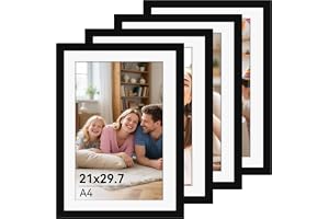 Zouway 4 stycken bildramar A4 svart, ram A4 med plexiglas, bildram DIN A4 för foton, bilder, affischer (Svart, 21 x 29.7 cm)