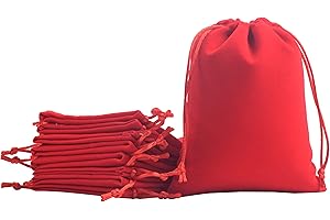 KONMAY 10pcs Big Velvet Drawstring Bags, Red 17.0x23.0cm Velevet Jewellery Pouches for Gifts, Party Favors